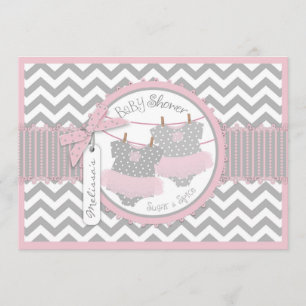 Twin Girls Tutus Chevron Print Baby shower Kaart