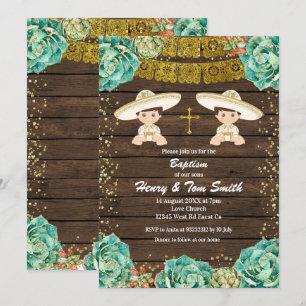 Twin Gold Glitter Fiesta Boy Baptism Christening Kaart