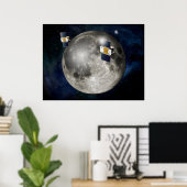 Twin Grail ruimtevaartuig in een baan om de maan. Poster (Thuiskantoor)