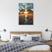 Twin Guardians – Golden Meadow Sunset Canvas Print (Insitu (Slaapkamer))