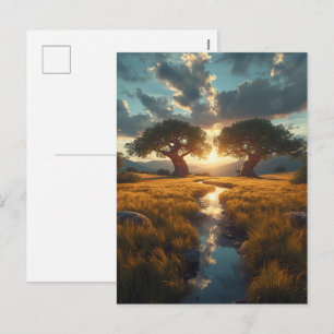 Twin Guardians – Gouden Weide Zonsondergang Ansich Feestdagenkaart