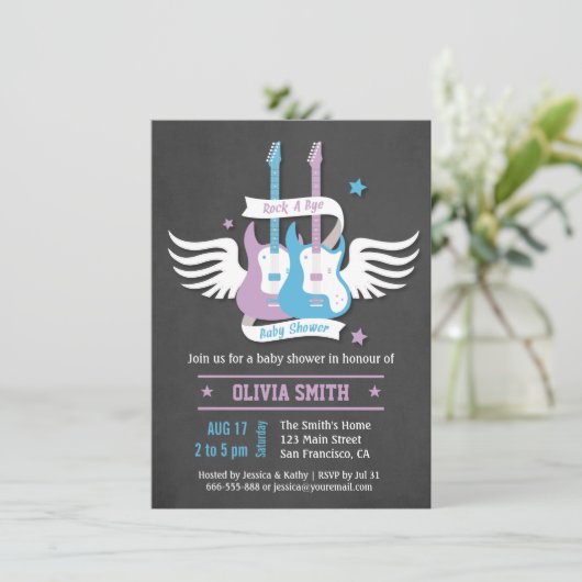 Twin Guitars Rock and Roll Rock a Bye Baby shower Kaart (Staand voorkant)