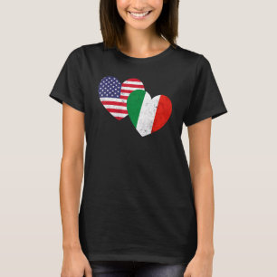 Twin Hearts Italië VS-vlaggen versleten voor Itali T-shirt