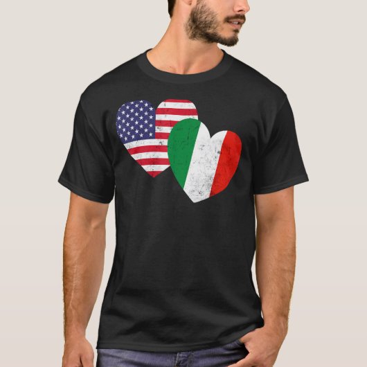 Twin Hearts Italy USA Flags Distance for Italiaans T-shirt (Voorkant)