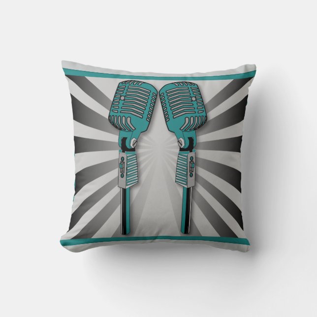  Twin Karaoke-microfoons Pillow Aqua Kussen (Voorkant)