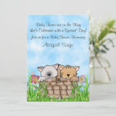 Twin Kittens et Flowers Baby shower Invitation (Debout devant)