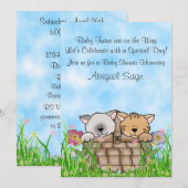 Twin Kittens et Flowers Baby shower Invitation (Devant / Derrière)