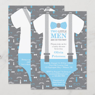Twin Kleine Mannen Baby shower Invitation, Baby Bl Kaart