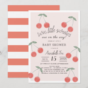 Twin Little Sweeties Cherries Roze Baby shower Kaart