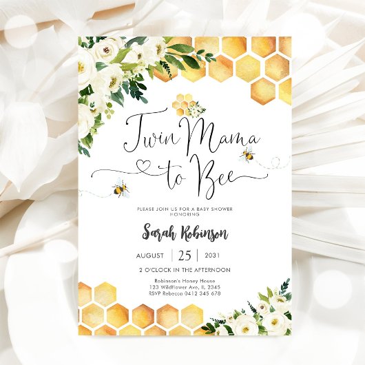 Twin Mama Bee Baby Shower Invitation
