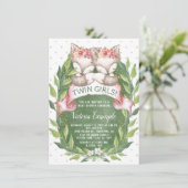 Twin Meisje Fox Baby Douche Uitnodigingen (Staand voorkant)
