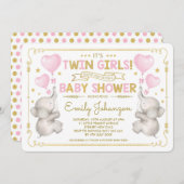 Twin Meisjes Olifant Baby shower Roze Goud Oerwoud Kaart (Voorkant / Achterkant)