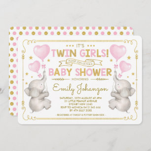 Twin Meisjes Olifant Baby shower Roze Goud Oerwoud Kaart