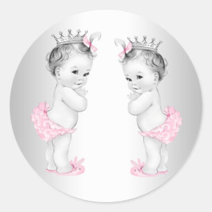 Twin Meisjes Roze Prinses Baby shower Stickers