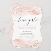 Twin meisjes waterverf roos gouden blush roze glit kaart (Voorkant / Achterkant)