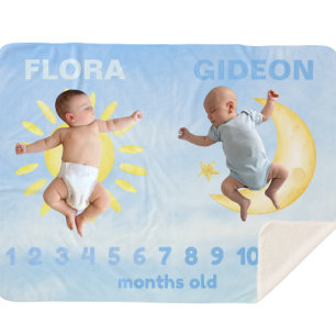  Twin Milestone Sun Moon Babydeken Sherpa Deken
