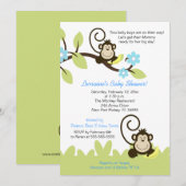 Twin Monkey Baby shower Invitation (formaat 5x7) Kaart (Voorkant / Achterkant)
