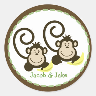 Twin Monkeys Ronde Favor Sticker