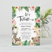Twin Oerwoud Safari Tropisch groen Baby shower Kaart (Staand voorkant)
