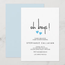Twin Oh Boys Baby shower met twee blauwe harten