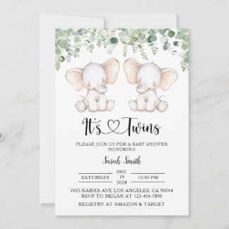Twin Olifant Baby Douche Uitnodigingen