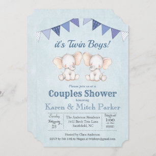 TWIN Olifant Baby shower Invitation Kaart