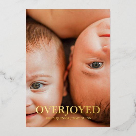 Twin Overjoyed Dank u foto geboorte aankondiging (Voorkant)
