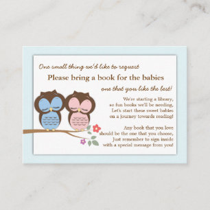 Twin Owl Baby shower Book Insert-aanvraagkaart Informatiekaartje