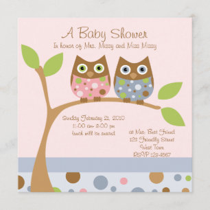 Twin Owl Baby shower Invitation Kaart