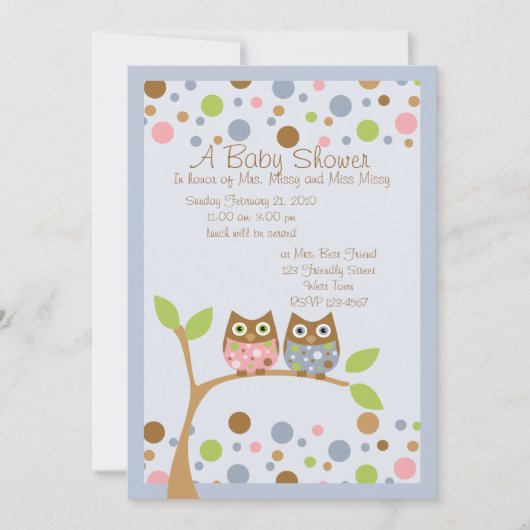 Twin Owl Baby shower Invitation Kaart (Voorkant)