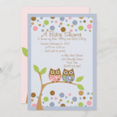 Twin Owl Baby shower Invitation Kaart (Voorkant / Achterkant)