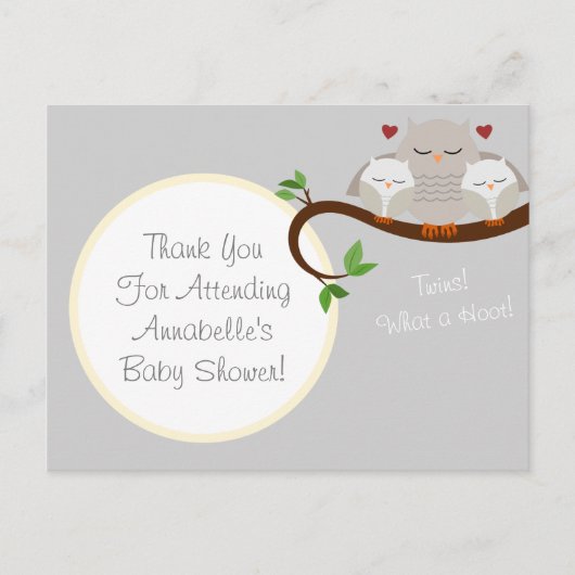 Twin Owls Baby shower Bedankt Briefkaart (Voorkant)
