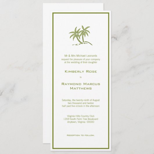 Twin Palm Trees Tropical Green Faire-part de maria (Devant / Derrière)