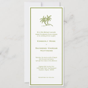 Twin Palm Trees Tropical Green Wedding Invitation Kaart
