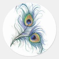 Twin Peacock Feather Pencil Tekening Button
