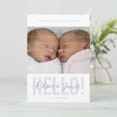 TWIN PHOTO FAIRE-PART DE NAISSANCE bonjour bleu bé (Debout devant)