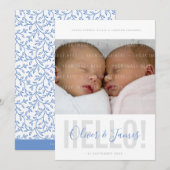 TWIN PHOTO FAIRE-PART DE NAISSANCE bonjour bleu bé (Devant / Derrière)