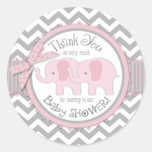 Twin Pink Elephants Grijs Wit Chevron Dank u Ronde Sticker