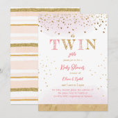 Twin Pink Gold Glitter Simple Baby Girl Shower Kaart (Voorkant / Achterkant)