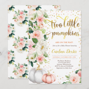 Twin Pumpkin Baby shower Invitation roze and Gold Kaart