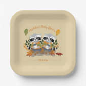 Twin Raccoons Herfst Baby shower Vierkante Papier Papieren Bordje (Voorkant)