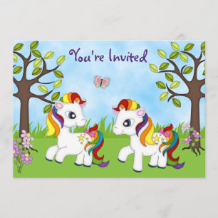 Twin Rainbow Ponies Horse Invitations d'anniversai
