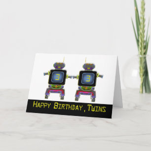 Twin Robot Birthday 3 ans carte d'anniversaire