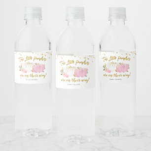 Twin roze en gouden pompoen Baby shower Waterfles Etiket