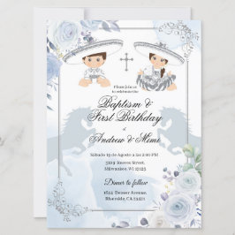 Twin Silver Baptism en Birthday Mexican Kaart