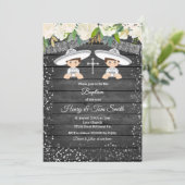Twin Silver Glitter Fiesta Boy Baptisme Kaart (Staand voorkant)