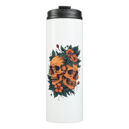 Twin Skulls Floral Gothic Thermosbeker (Voorkant)