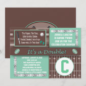 Twin Sports Baby Shower Invitations Green (Devant / Derrière)