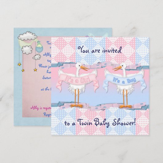 Twin Storks voor Baby shower Kaart (Voorkant / Achterkant)