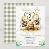 Twin Sweet to Bee Twee 2e verjaardagsfeestje Daisy Kaart (Voorkant / Achterkant)